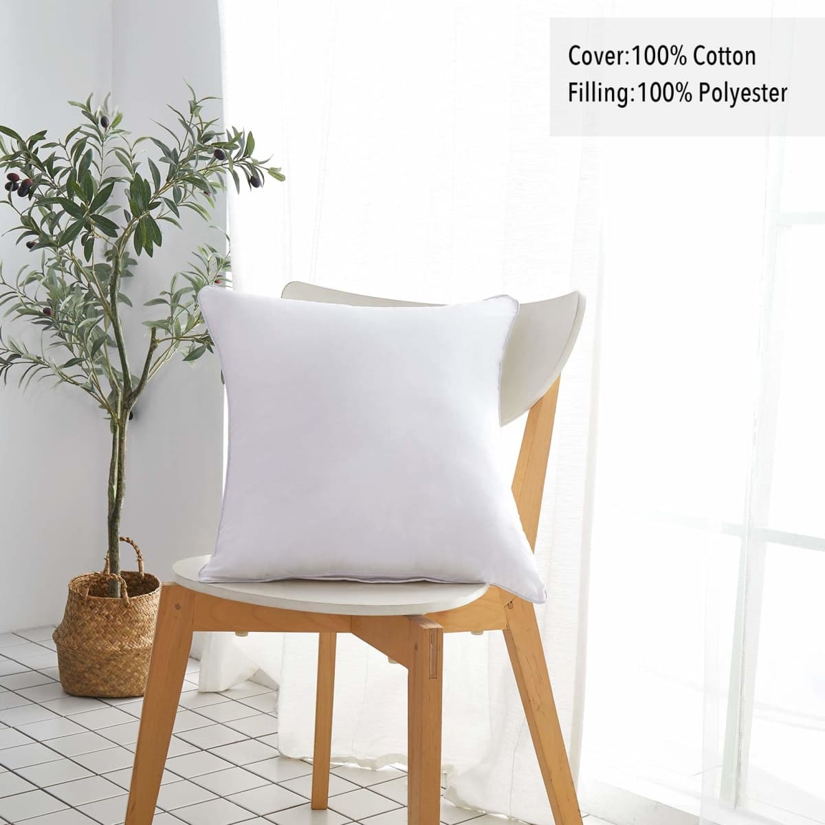Oubonun 22 x 22 Throw Pillow Inserts Set of 2 with 100% Cotton Cover thumbnail 3