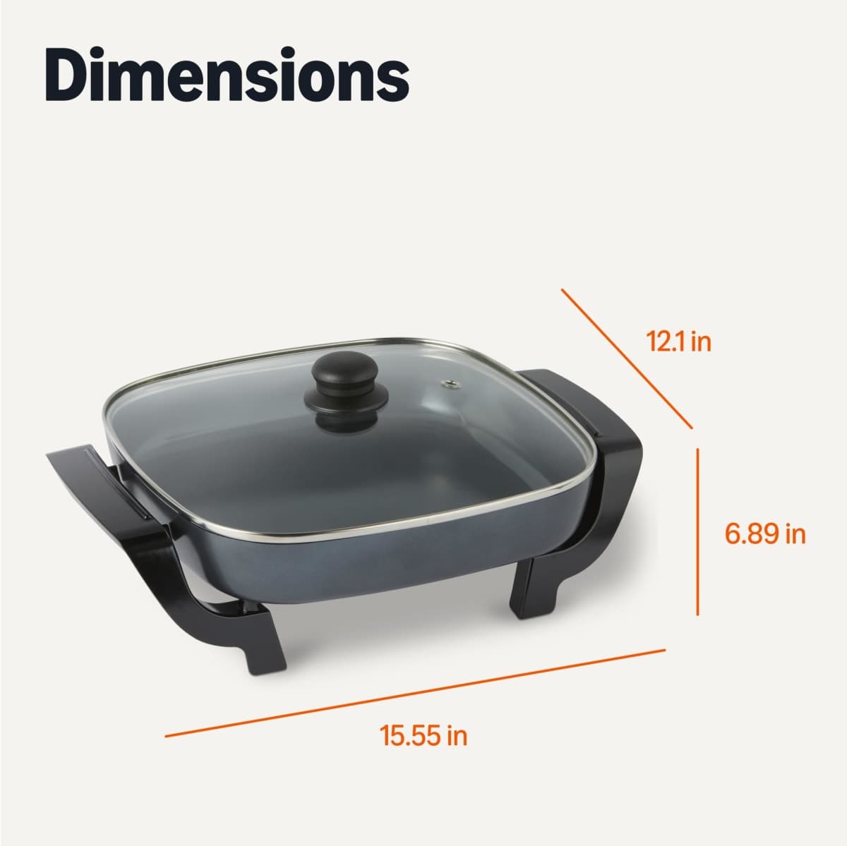 Amazon Basics Electric Skillet and Frying Pan with Glass Lid, Nonstick Ceramic Coating, Adjustable Temperature Control, 15.6 x 12.1 x 6.9 inch, Black thumbnail 5