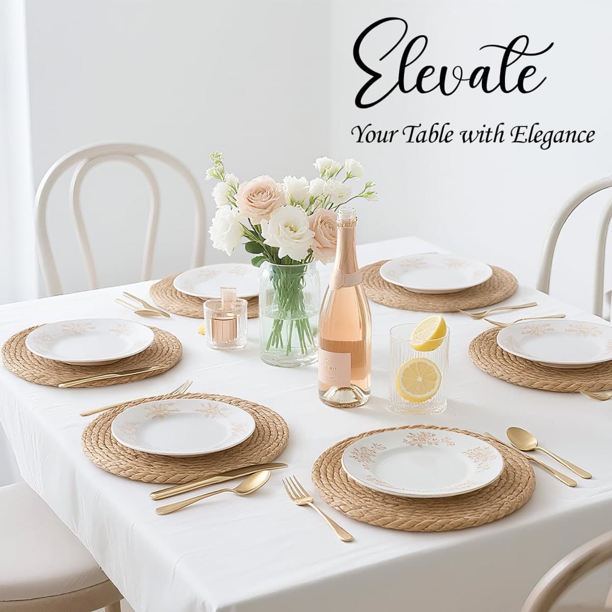 13 Inch Woven Placemats Set of 24, Boho Round Place Mats for Dining Table Decor, Rustic Jute Chargers for Dinner Plates, Outdoor Patio, Farmhouse Wedding, Water Hyacinth Wicker Rattan Braided Placemat thumbnail 3