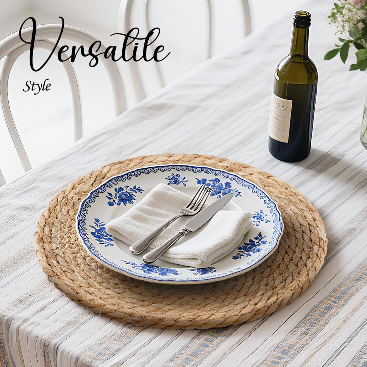 13 Inch Woven Placemats Set of 24, Boho Round Place Mats for Dining Table Decor, Rustic Jute Chargers for Dinner Plates, Outdoor Patio, Farmhouse Wedding, Water Hyacinth Wicker Rattan Braided Placemat thumbnail 5
