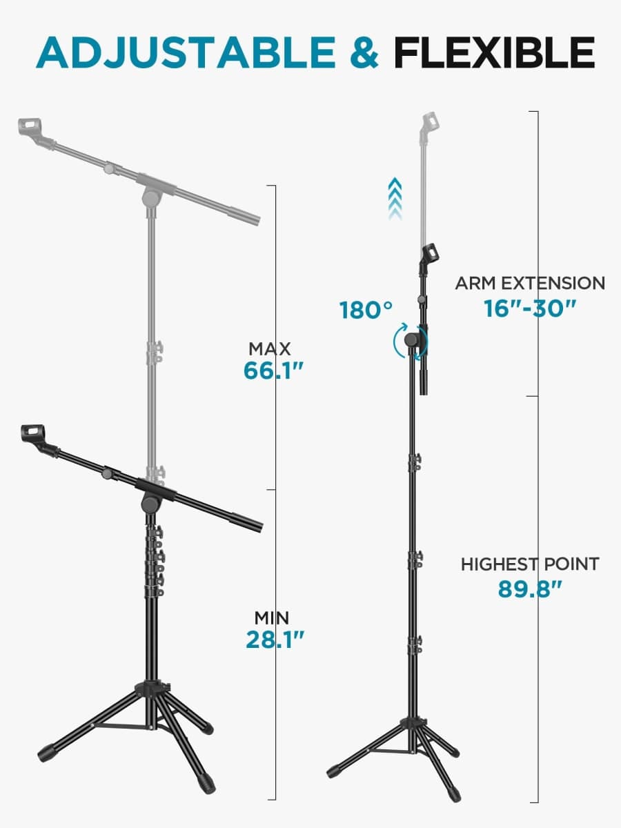 InnoGear Mic Stand Tripod Boom Arm Floor Microphone Stand Height Adjustable thumbnail 3