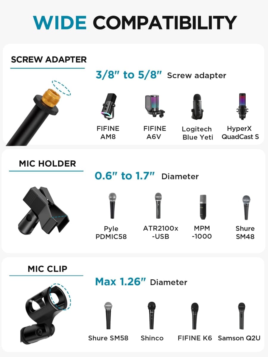 InnoGear Mic Stand Tripod Boom Arm Floor Microphone Stand Height Adjustable thumbnail 5