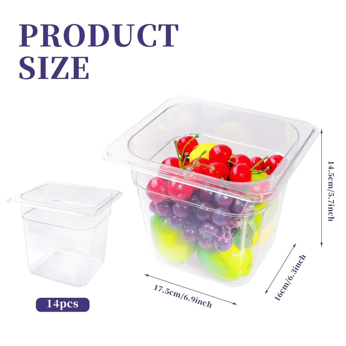 TANEMUDO 14 Packs Plastic Clear Food Pans 1/6 Size Stackable Storage Containers for Fruits Vegetables Beans for Restaurant, Commercial, and Hotel Use with Capacity Indicator (6" Deep) thumbnail 2