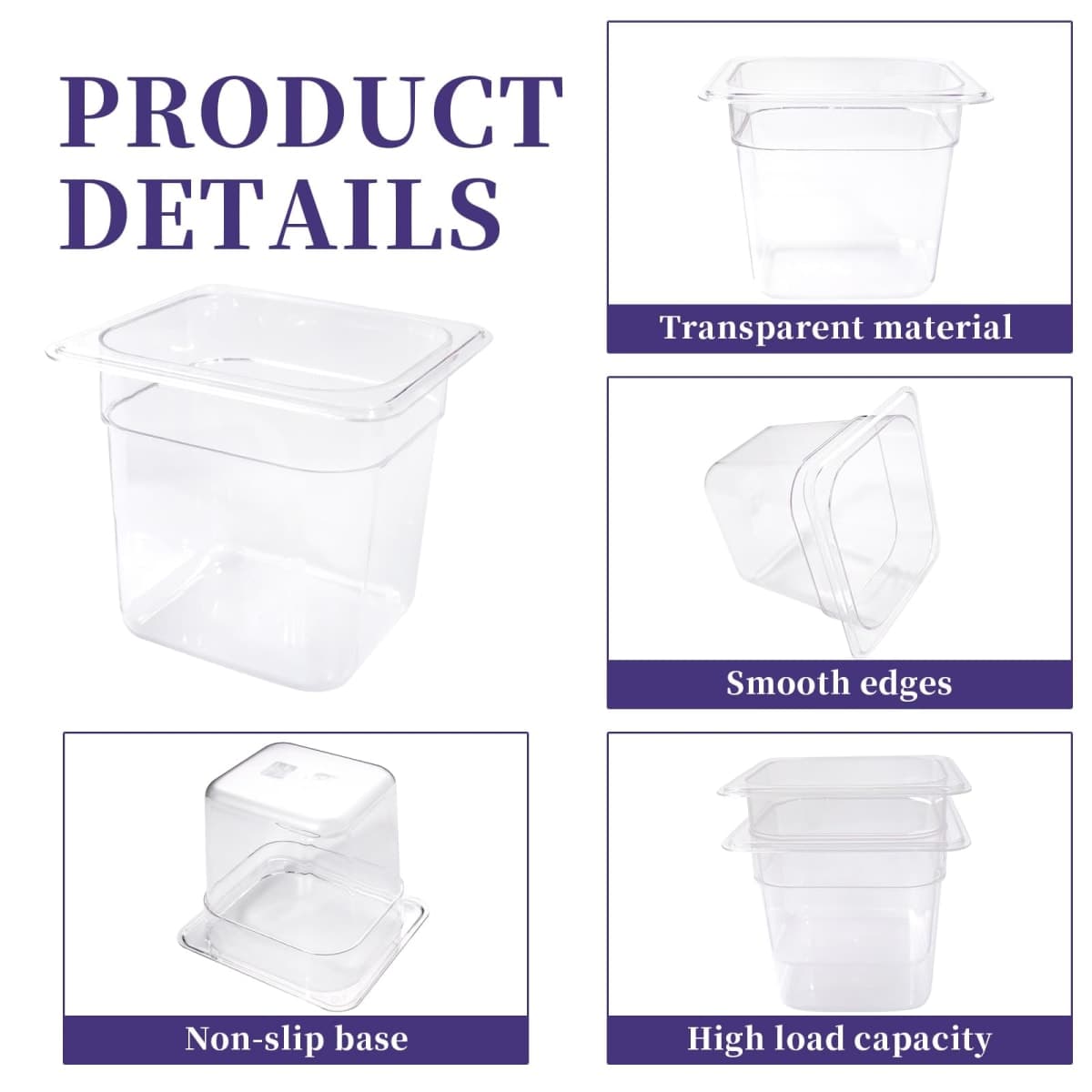 TANEMUDO 14 Packs Plastic Clear Food Pans 1/6 Size Stackable Storage Containers for Fruits Vegetables Beans for Restaurant, Commercial, and Hotel Use with Capacity Indicator (6" Deep) thumbnail 3