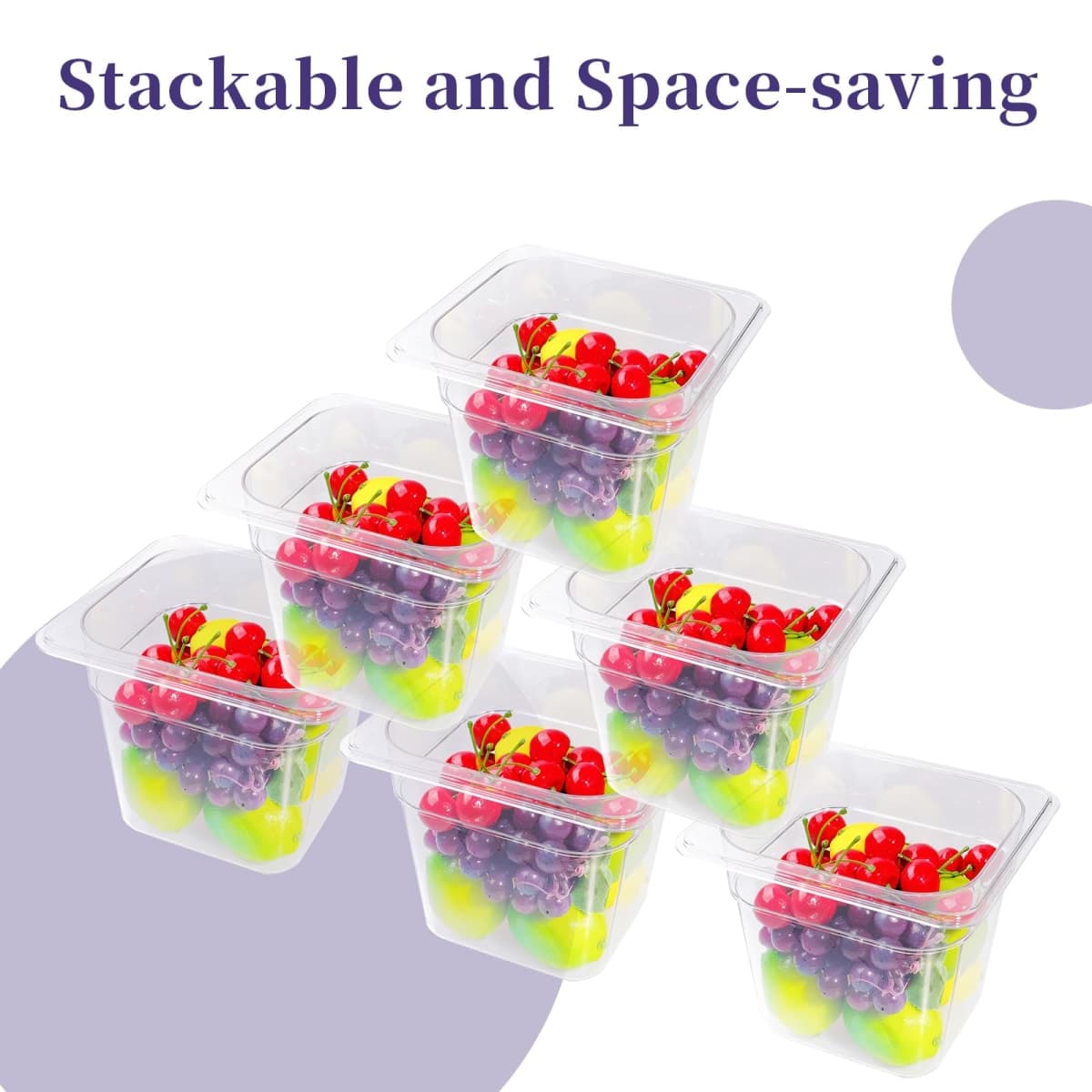 TANEMUDO 14 Packs Plastic Clear Food Pans 1/6 Size Stackable Storage Containers for Fruits Vegetables Beans for Restaurant, Commercial, and Hotel Use with Capacity Indicator (6" Deep) thumbnail 4