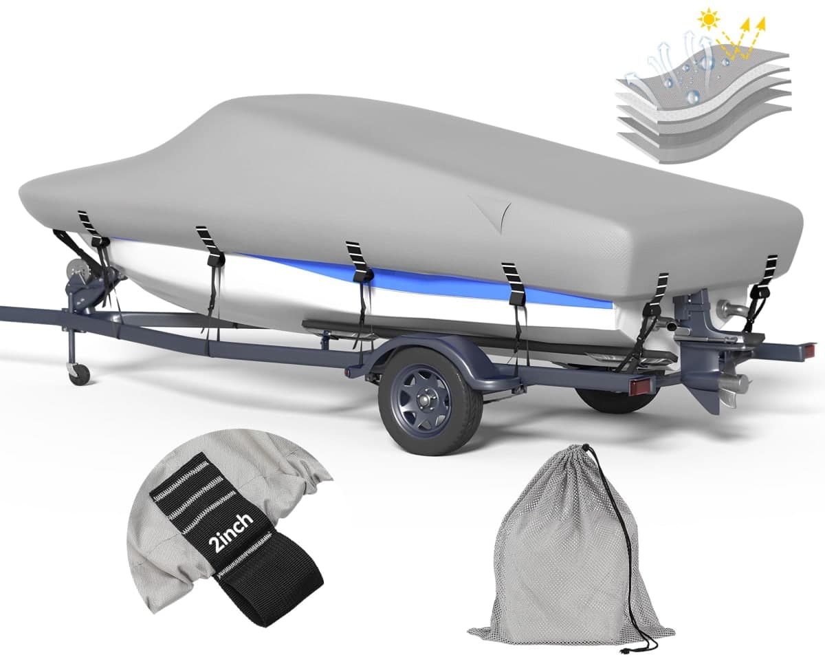 5-ply 1200D Heavy Duty Boat Cover for 14-16ft V-Hull Tri-Hull Bass Boats — image 1