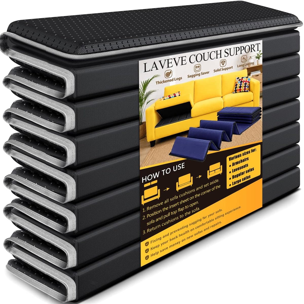 LAVEVE Heavy Duty Couch Cushion Support Board for Sagging Sofa, 24''x72'' Extra Thick Solid Wood Under Couch Insert with Anti-Slip Dots, Repair Sagging Spring Sofa and Replace Worn Cushions — image 1