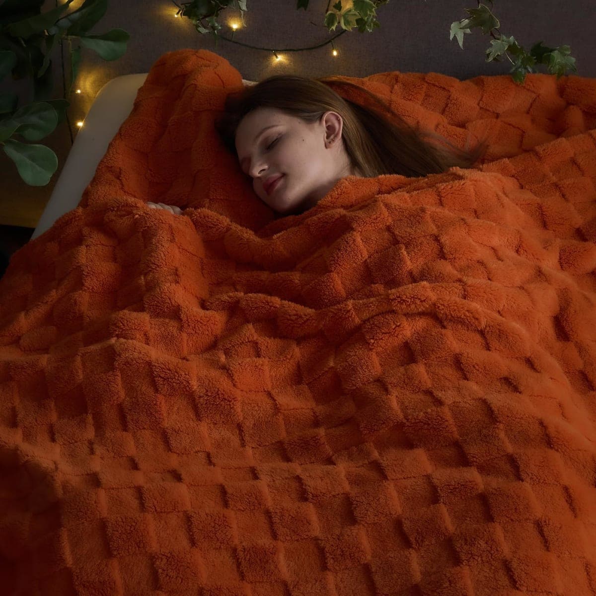 NEWCOSPLAY 3D Checkered Flannel Queen Blanket, Orange Checkered, 90"x90" thumbnail 2