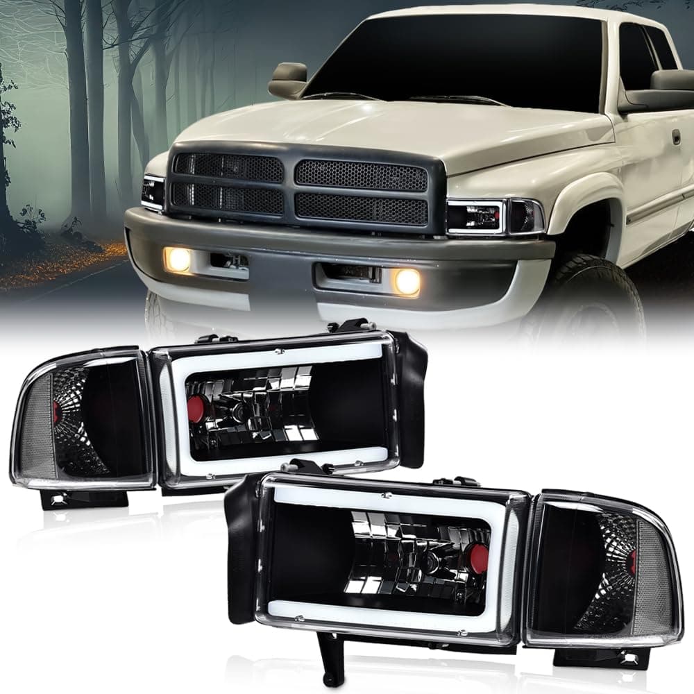 G-PLUS LED Headlights Fit Dodge Ram 1500 1994-2001/Dodge Ram 2500 3500 1994-2002 Clear Lens Black Housing Clear Reflector Bumper Headlamps w/o Bulbs,faros delanteros Assembly thumbnail 2
