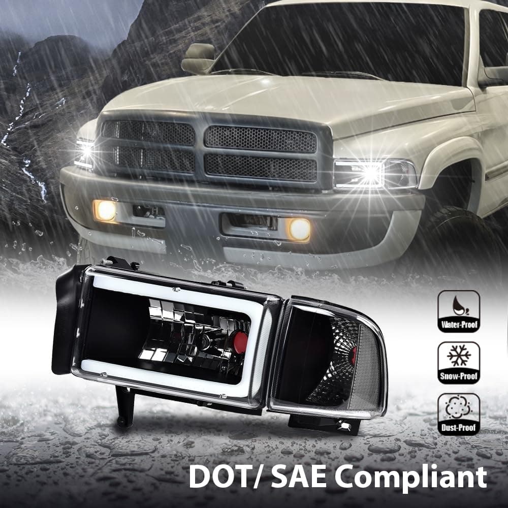 G-PLUS LED Headlights Fit Dodge Ram 1500 1994-2001/Dodge Ram 2500 3500 1994-2002 Clear Lens Black Housing Clear Reflector Bumper Headlamps w/o Bulbs,faros delanteros Assembly thumbnail 3