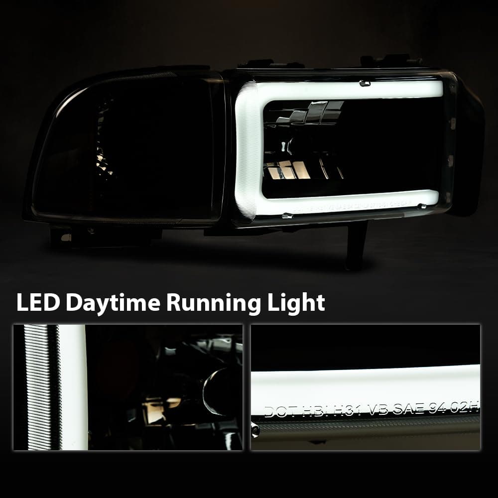 G-PLUS LED Headlights Fit Dodge Ram 1500 1994-2001/Dodge Ram 2500 3500 1994-2002 Clear Lens Black Housing Clear Reflector Bumper Headlamps w/o Bulbs,faros delanteros Assembly thumbnail 4