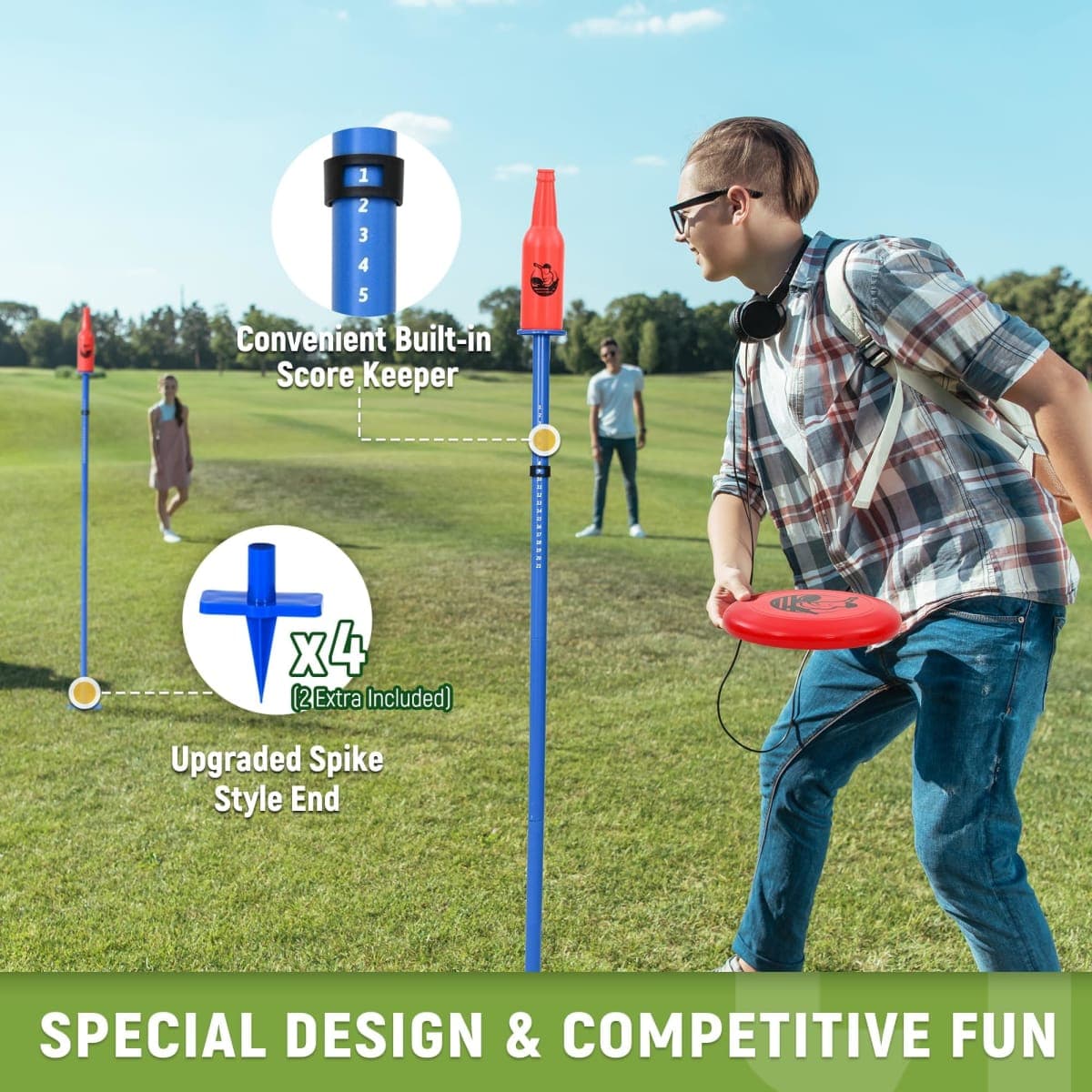 ropoda Outdoor Games -Upgraded Flying Disc Game Set with Thicker Pole Standard, Portable Disc Toss Game for Lawn and Beach with Reinforced Ground Spike (Includes 2 Extra) thumbnail 4