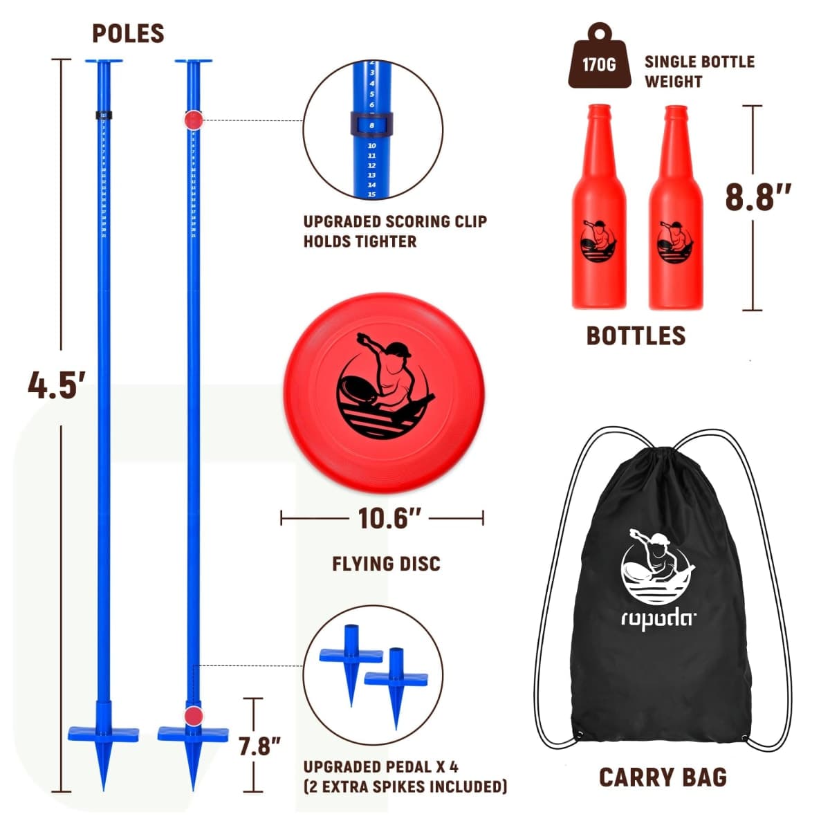 ropoda Outdoor Games -Upgraded Flying Disc Game Set with Thicker Pole Standard, Portable Disc Toss Game for Lawn and Beach with Reinforced Ground Spike (Includes 2 Extra) thumbnail 5
