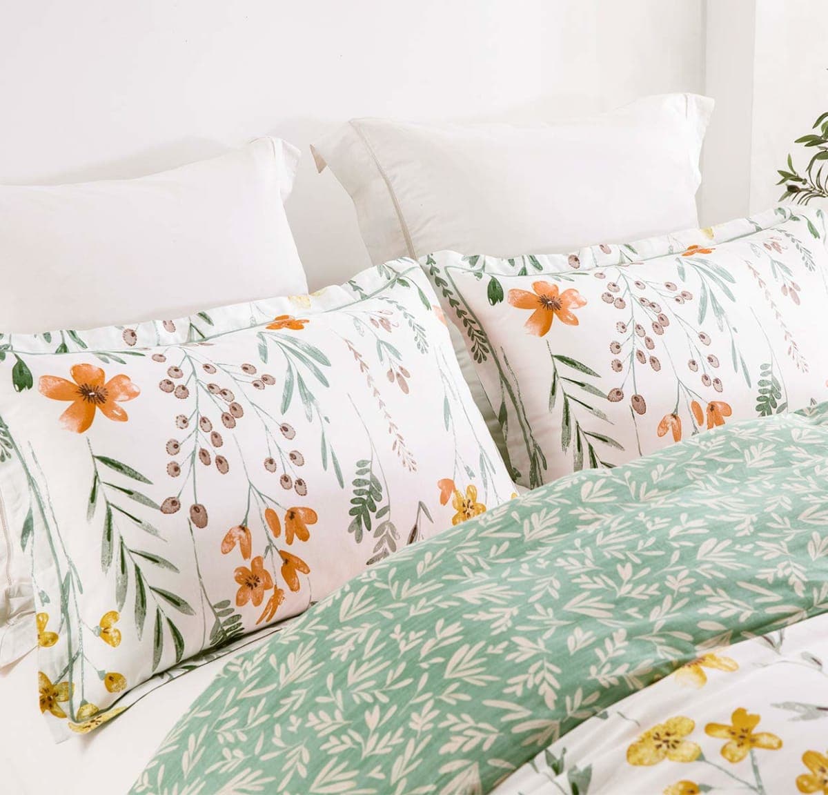 SLEEPBELLA King Size Comforter Set Yellow Flowers & Green Botanical Pattern Printed on White 100% Cotton Fabric, Ultra Soft Microfiber Inner Fill 3Pcs Bedding Set thumbnail 5