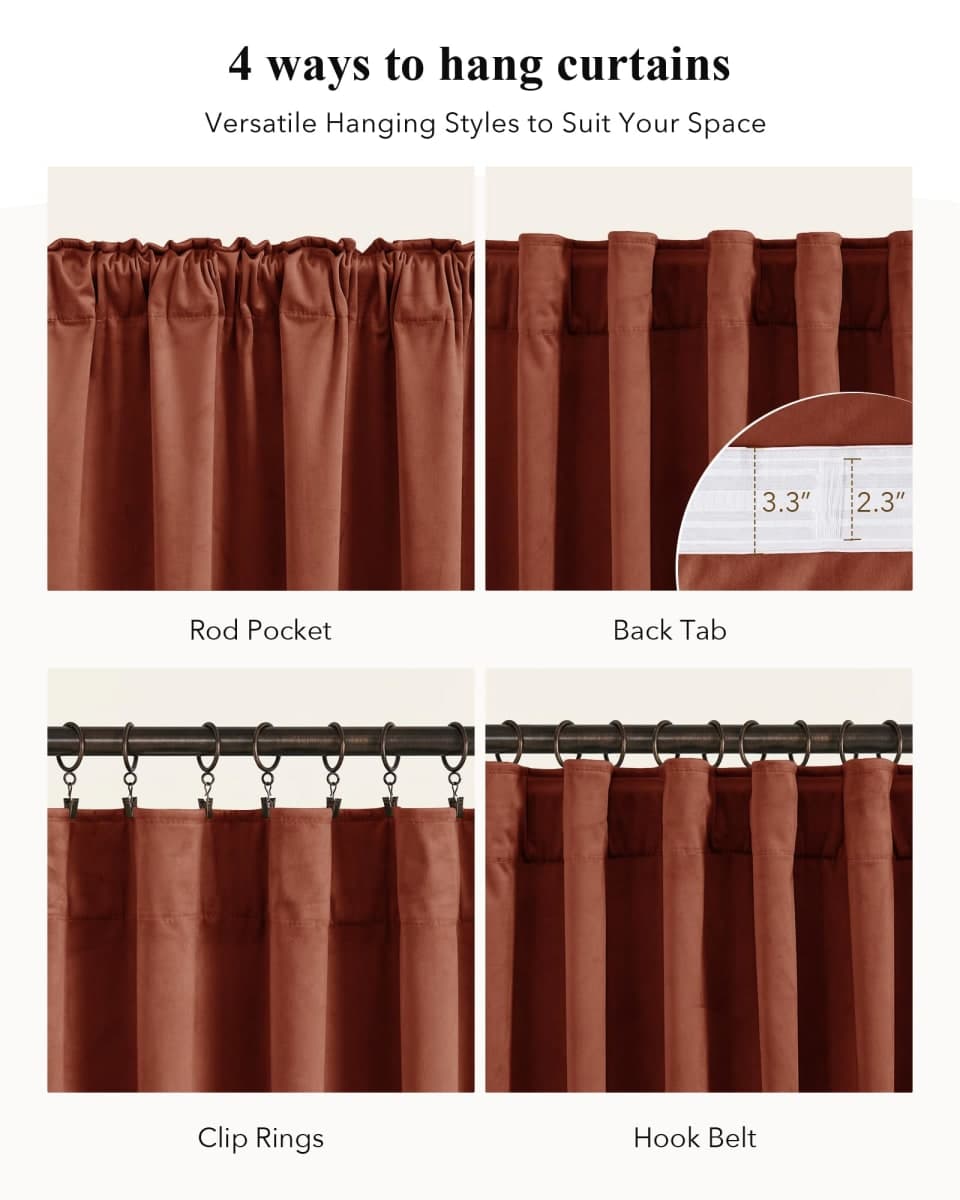 StangH Rust Red Theater Curtains, 120 inches Light Blocking Thermal Insulated Window Drapes for Living Room Privacy Room Divider Curtains, W52 x L120, 2 Panels thumbnail 2