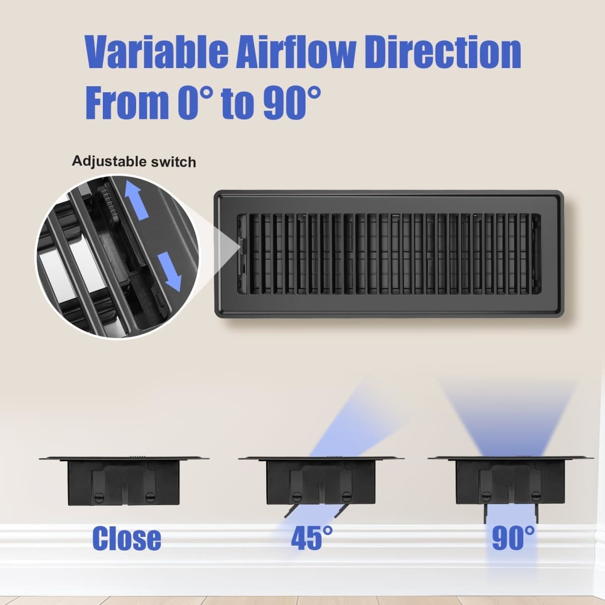 4x14 Floor Register, 6 Pack Vent Covers for Home Floor and Sidewall, Black thumbnail 3