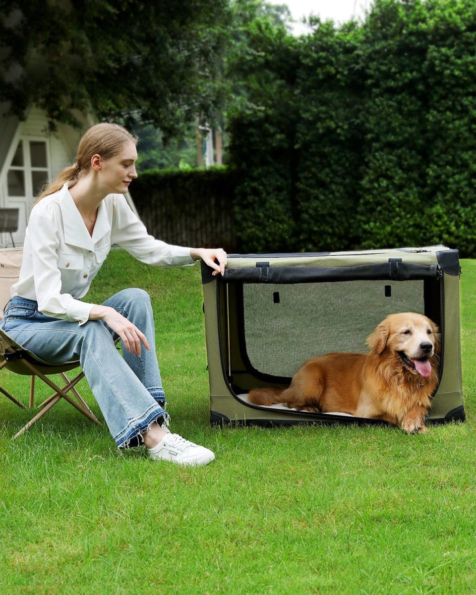 Veraste 30 x 21 x 21 in 4-Door Collapsible Soft-Sided Mesh Dog Crate, Green thumbnail 5