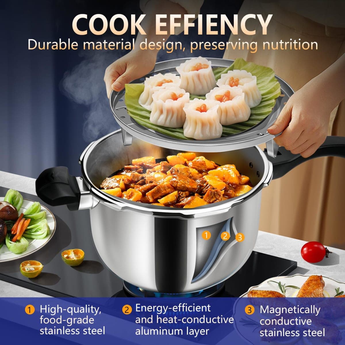 12quart Stainless Steel Pressure Cooker, All Stovetops Induction Compatible, Cooking Pressure Cooker 12+qt，pressure pot ， large olla de presion, stainless steel pressure cooker for canning12+ quart thumbnail 3