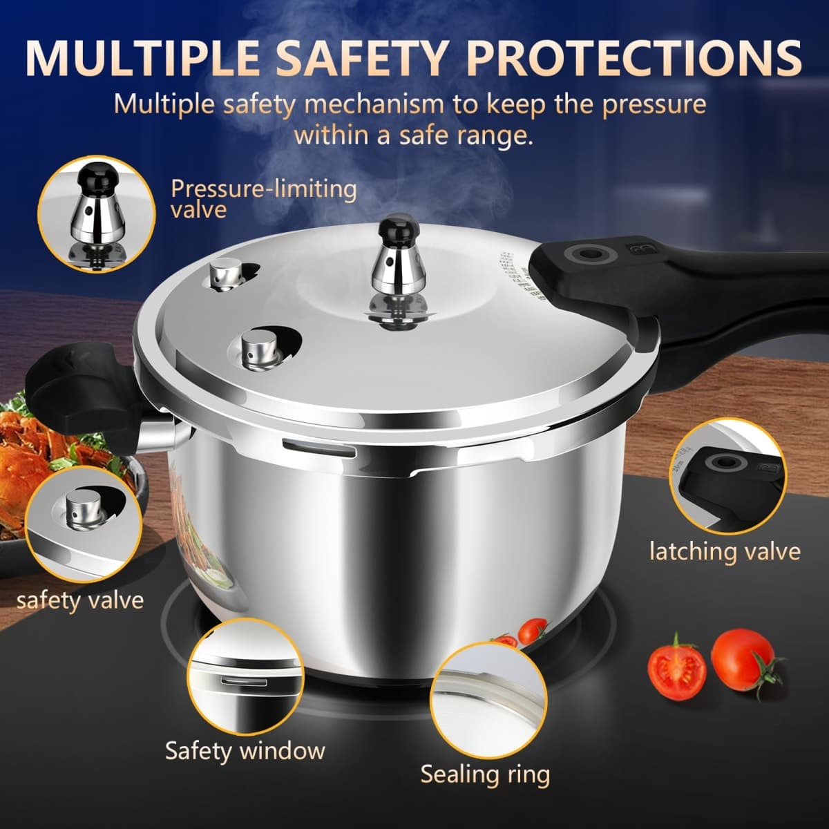 12quart Stainless Steel Pressure Cooker, All Stovetops Induction Compatible, Cooking Pressure Cooker 12+qt，pressure pot ， large olla de presion, stainless steel pressure cooker for canning12+ quart thumbnail 5