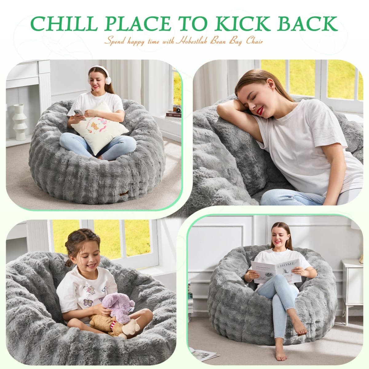 Hobestluk Medium Beanbag Chairs Donut-Shaped Plush Couch Sofa Furniture thumbnail 5
