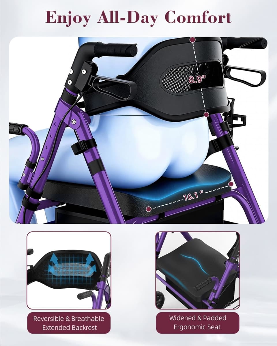 FVZZIN Walkers for Seniors with Seat, 2 in 1 Walker & Transport Chair thumbnail 3