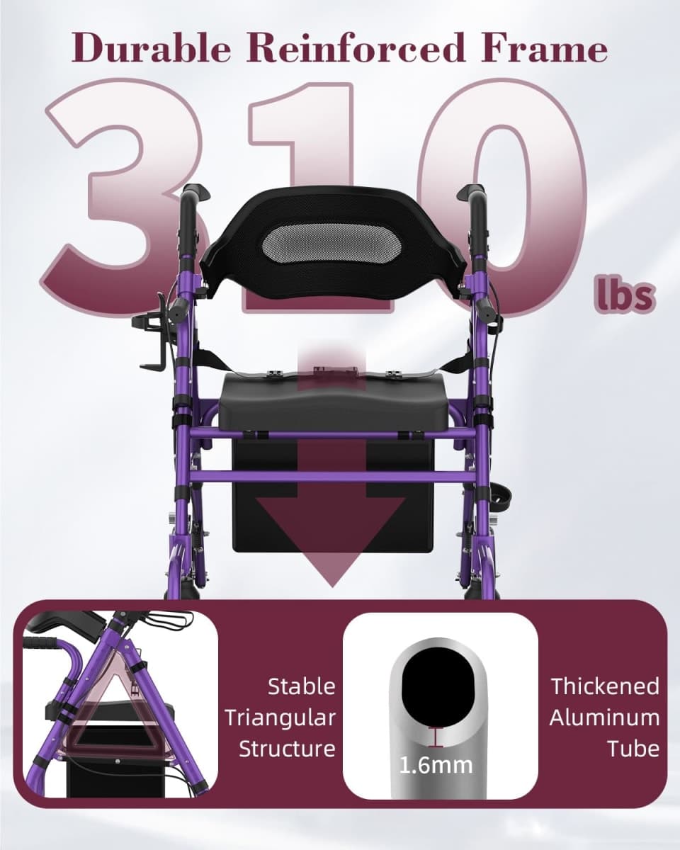 FVZZIN Walkers for Seniors with Seat, 2 in 1 Walker & Transport Chair thumbnail 4