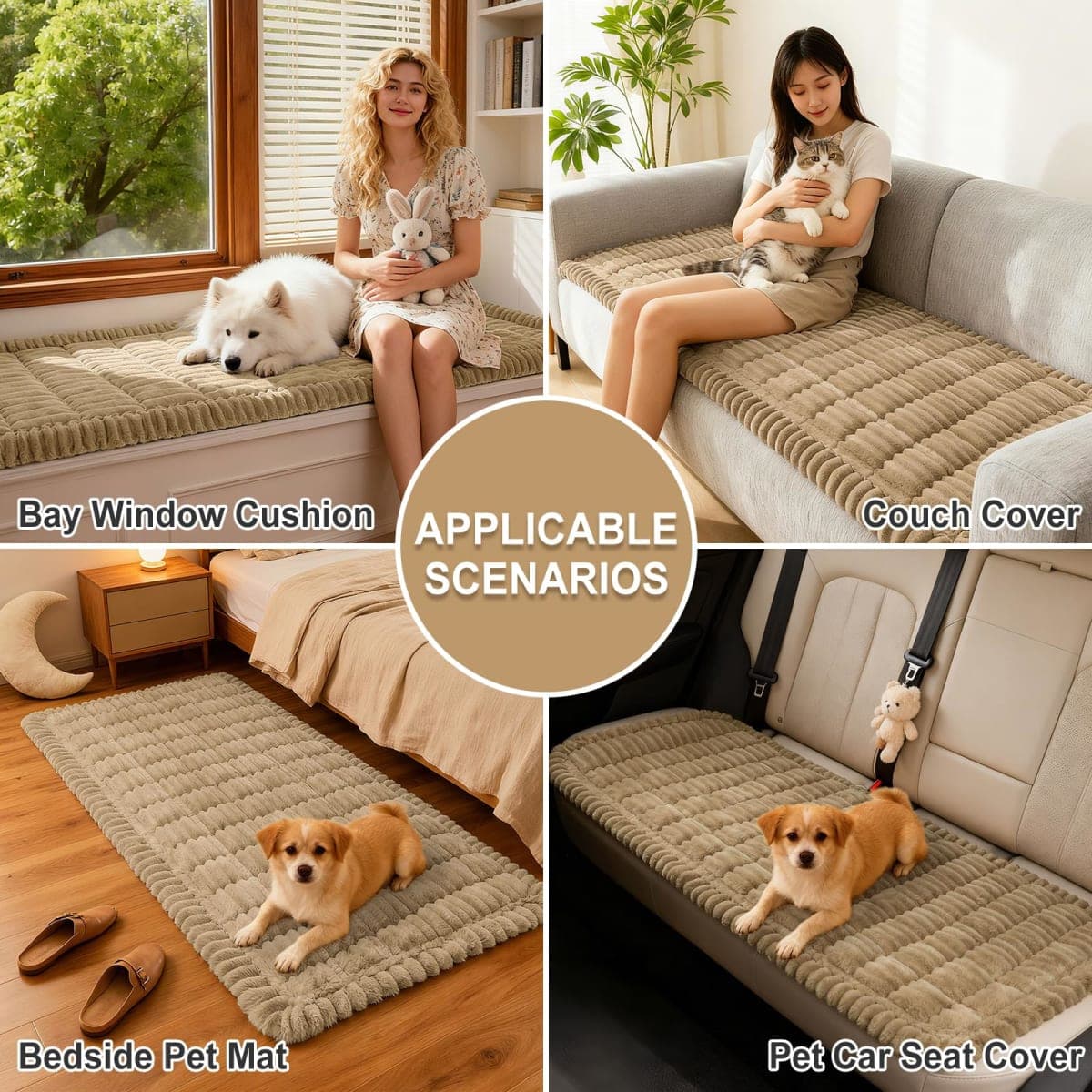 hyha Couch Covers for Dogs Washable, Non Slip Plush Dog Sofa Protectors, Fuzzy Pet Couch Covers for 3 Cushion Sofa Pet Friendly (Khaki, 35.4" x 88") thumbnail 4