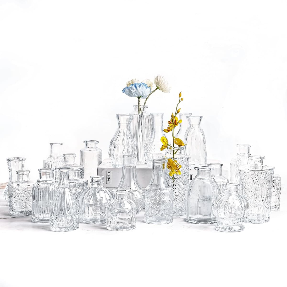 UMEIED 24 Pack Glass Bud Vases in Bulk for Centerpieces, Clear Vintage Decorative Small Vases for Flowers, Wedding Rustic Home Table Decor (Clear) thumbnail 2