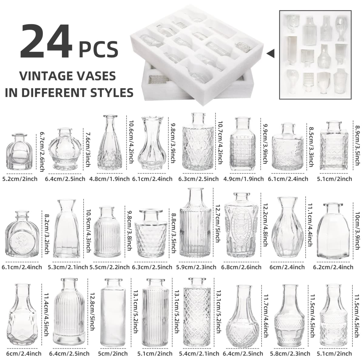 UMEIED 24 Pack Glass Bud Vases in Bulk for Centerpieces, Clear Vintage Decorative Small Vases for Flowers, Wedding Rustic Home Table Decor (Clear) thumbnail 3