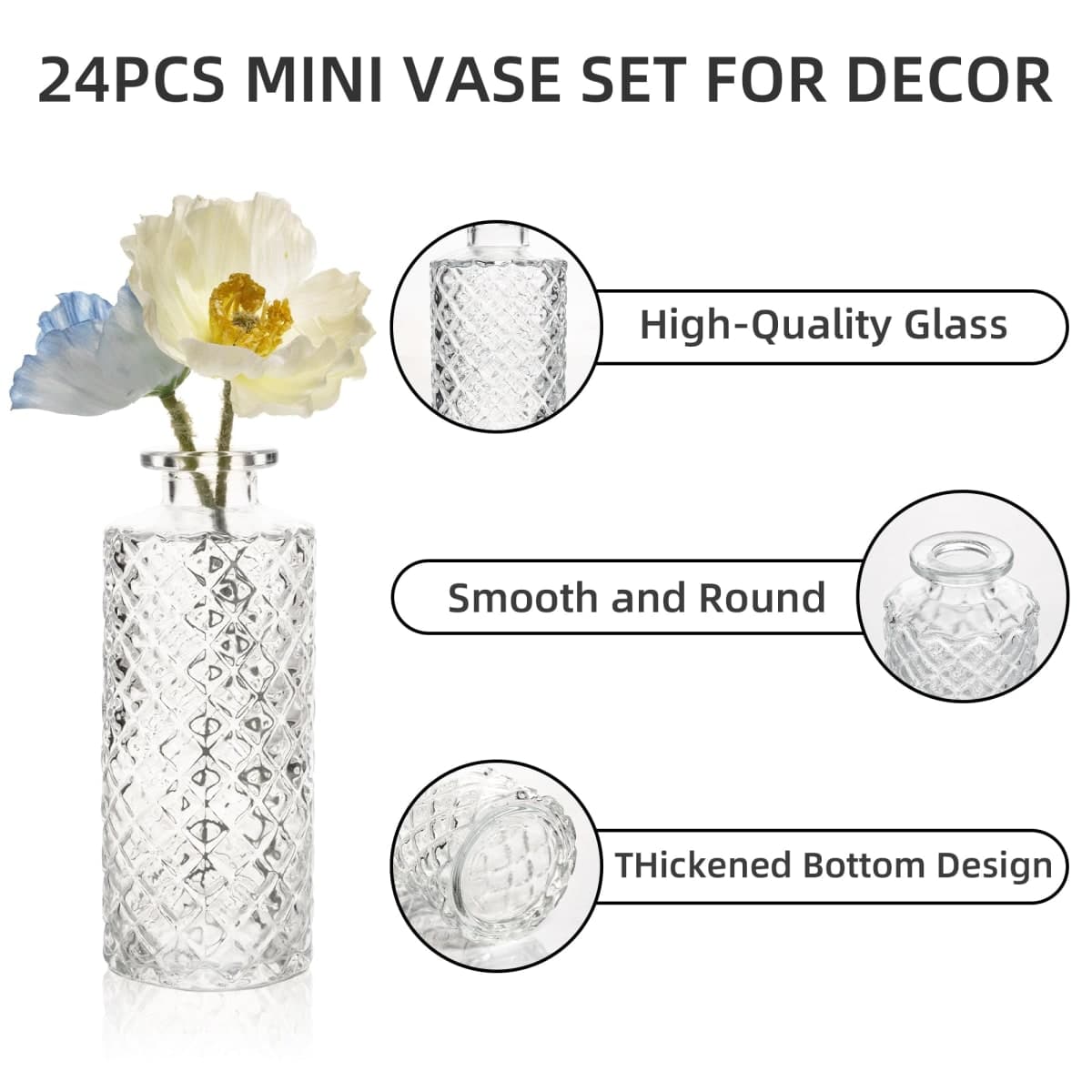 UMEIED 24 Pack Glass Bud Vases in Bulk for Centerpieces, Clear Vintage Decorative Small Vases for Flowers, Wedding Rustic Home Table Decor (Clear) thumbnail 4