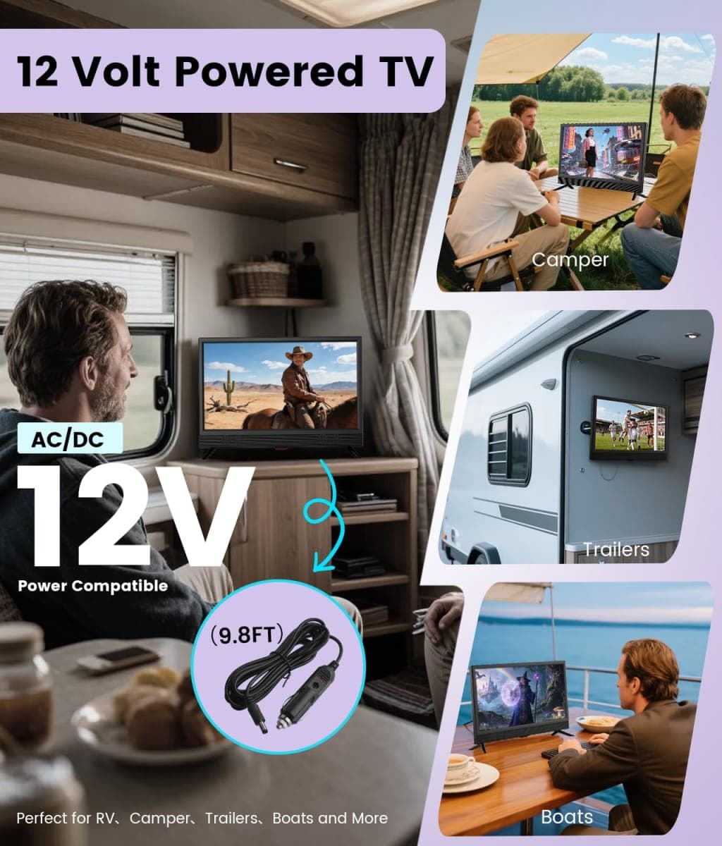 Feihe 22 Inch TV, 1080p LED Widescreen HDTV with Digital ATSC Tuners, 22 Inch Flat Screen TV with HDMI, VGA, RCA, USB for Kitchen, RV, Bedroom, Caravan, Black (ATSC-22) thumbnail 4