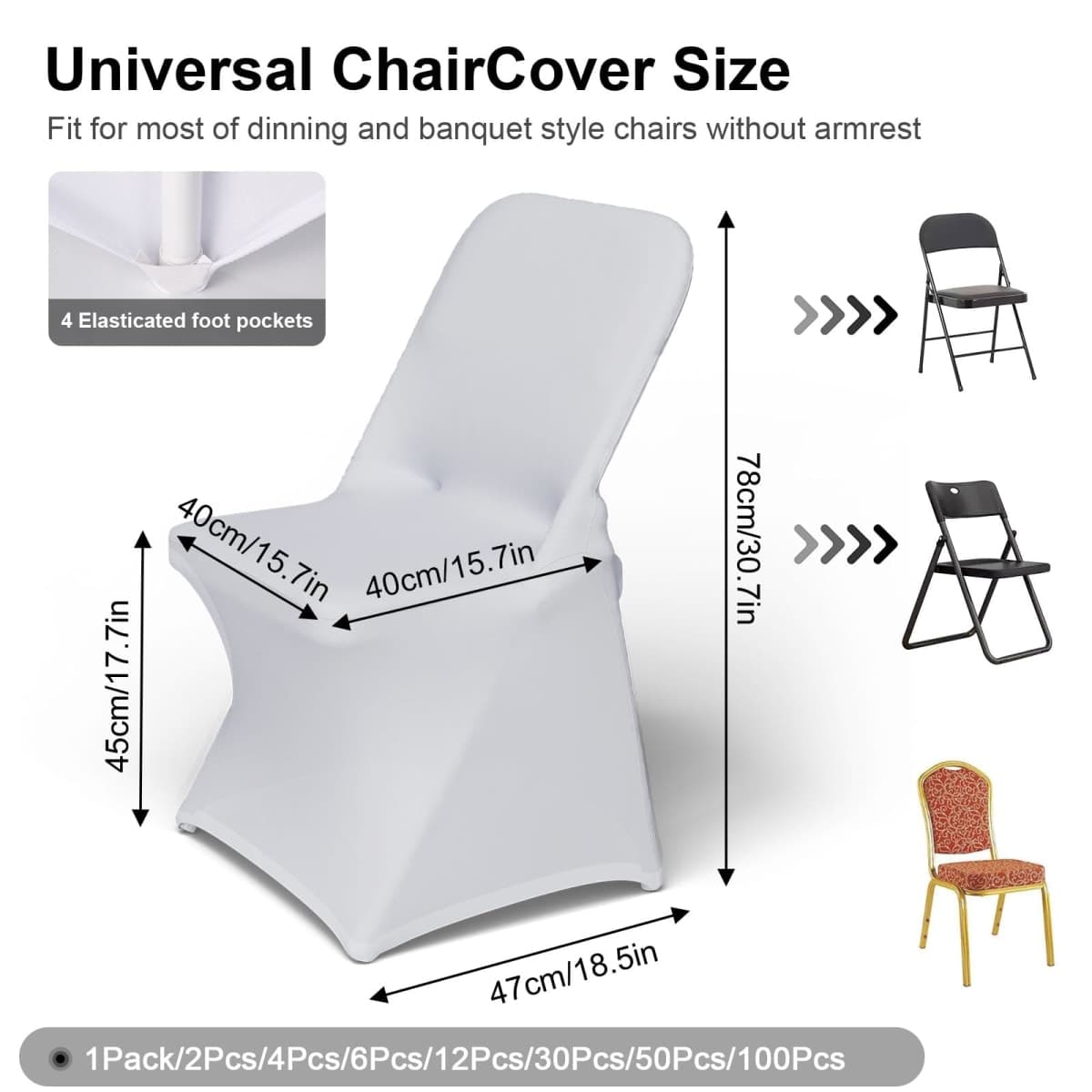Trlyc White Spandex Chair Covers 100 Pcs for Wedding Party thumbnail 3