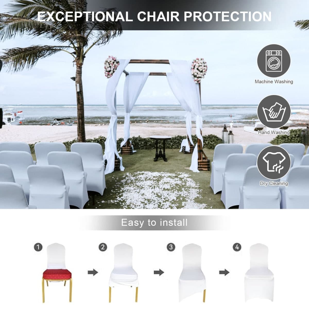 Trlyc White Spandex Chair Covers 100 Pcs for Wedding Party thumbnail 5