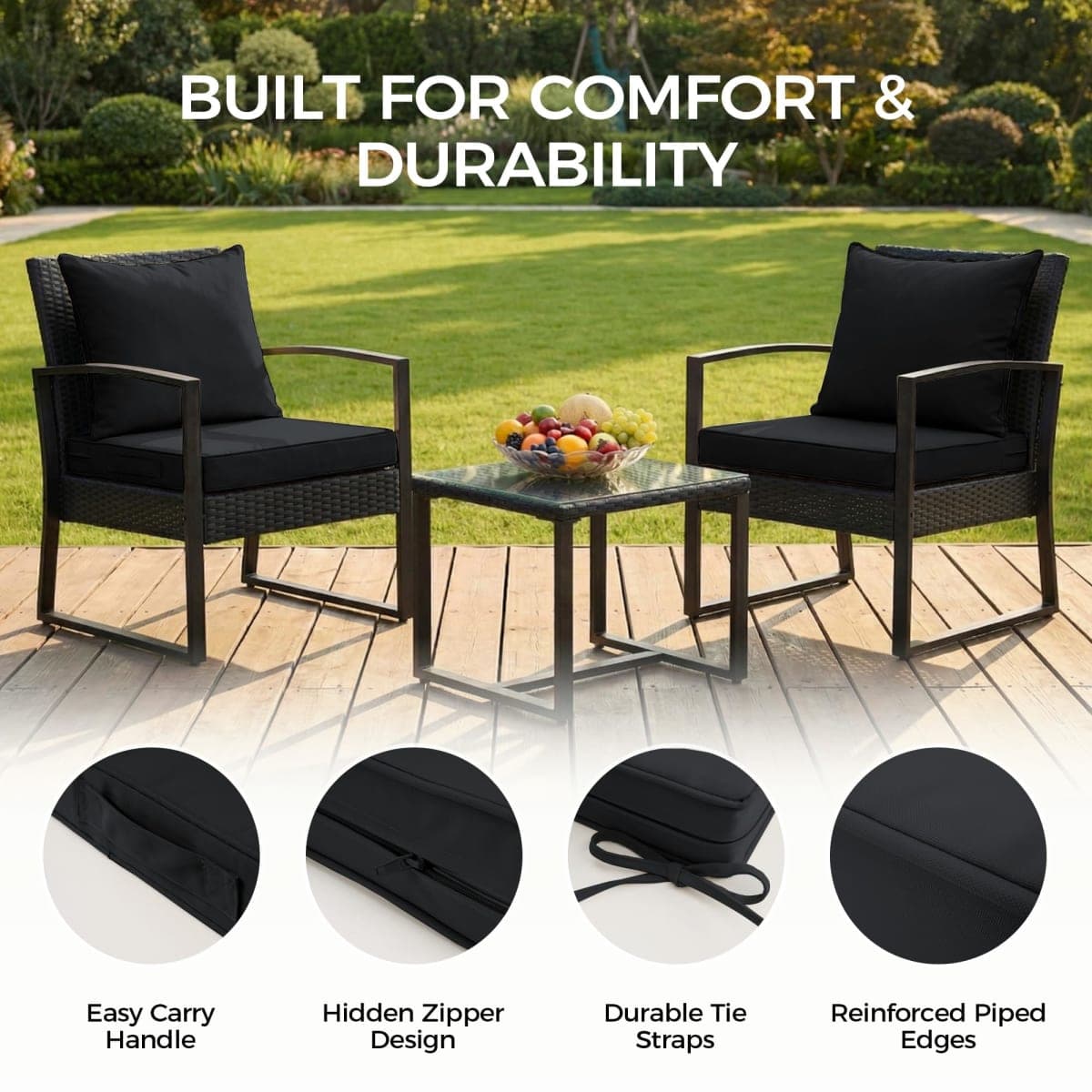 UNIKOME 24x24x4 Inch Outdoor Chair Cushions Set - Waterproof Patio Cushions for Outdoor Furniture with Removable Cover, Ties & Handle, Deep Seat Patio Cushions for Sofa Couch - Flamingos thumbnail 4