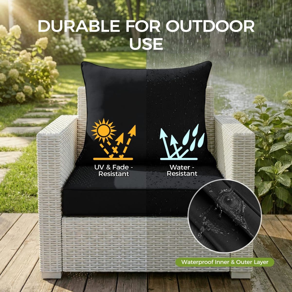 UNIKOME 24x24x4 Inch Outdoor Chair Cushions Set - Waterproof Patio Cushions for Outdoor Furniture with Removable Cover, Ties & Handle, Deep Seat Patio Cushions for Sofa Couch - Flamingos thumbnail 5