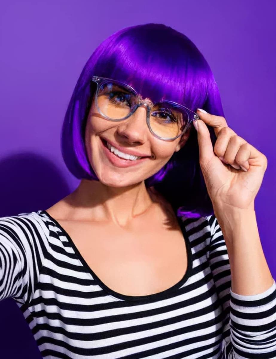NSODREEM Purple Wig and Party Sunglasses, 12 Inch Dark Purple Bob Wigs for Women, Neon Glasses Short Wigs for Women - Bachelorette Party Wigs Decorations Favors (Purple) thumbnail 2