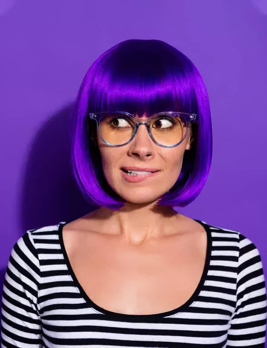 NSODREEM Purple Wig and Party Sunglasses, 12 Inch Dark Purple Bob Wigs for Women, Neon Glasses Short Wigs for Women - Bachelorette Party Wigs Decorations Favors (Purple) thumbnail 3