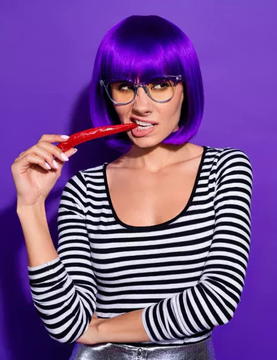 NSODREEM Purple Wig and Party Sunglasses, 12 Inch Dark Purple Bob Wigs for Women, Neon Glasses Short Wigs for Women - Bachelorette Party Wigs Decorations Favors (Purple) thumbnail 4