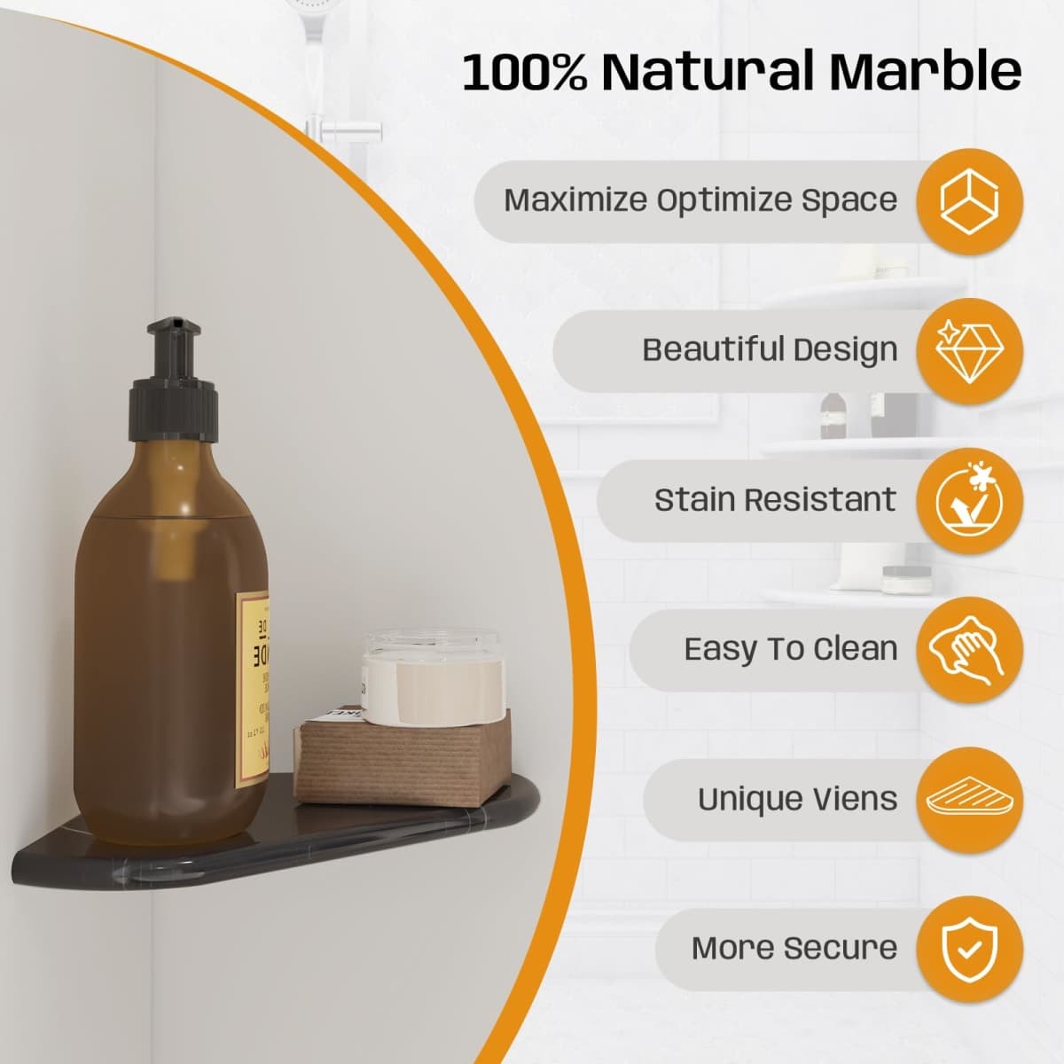 9 Inch Carrara White Marble Corner Shelf for Bathroom Shower Decor Polished thumbnail 2