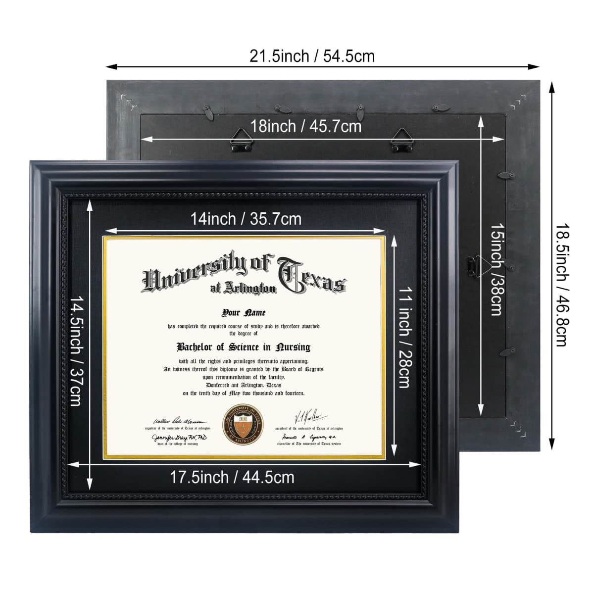 GMFrames 11x14 Diploma Degree Frame with Mat or Display 15x18 Certificates without Mat,Solid Wood,Black Finish with Intricate Black Rope Detail,UV Protection Acrylic thumbnail 3