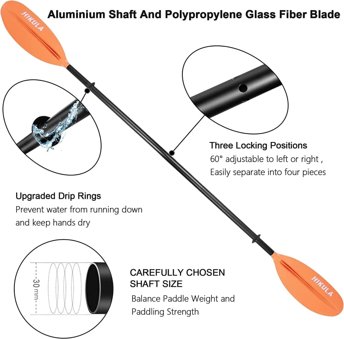 HIKULA Kayak Paddle Adjustable 4 Piece Aluminum Shaft PP Blade Floating Comfort Non-Slip Grip 90.7inch Lightweight Paddles for Kayaks thumbnail 2