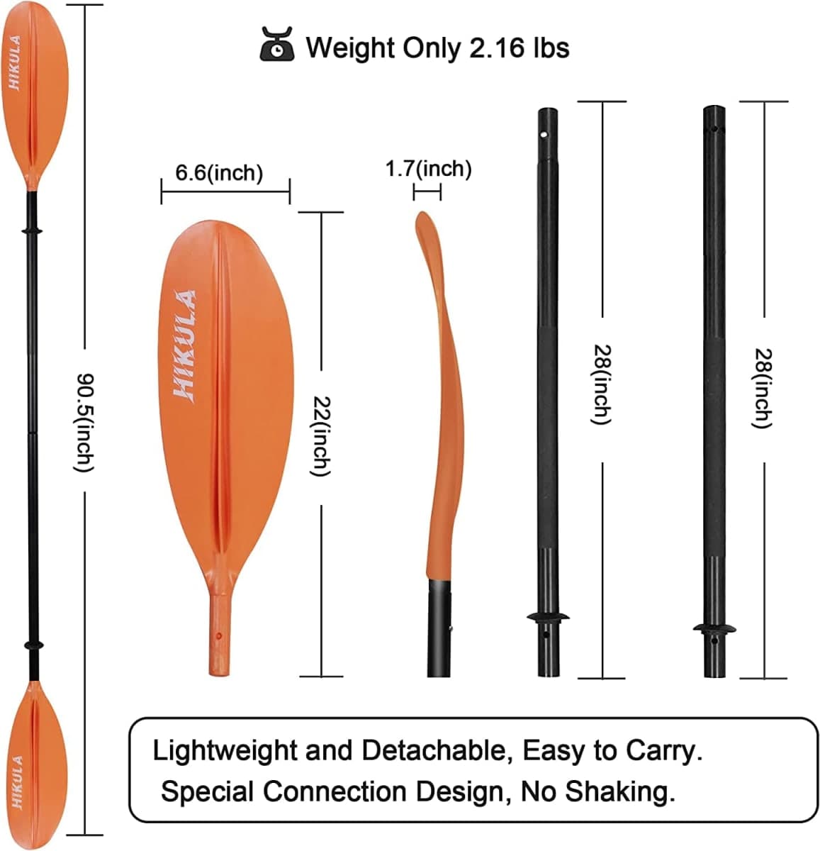HIKULA Kayak Paddle Adjustable 4 Piece Aluminum Shaft PP Blade Floating Comfort Non-Slip Grip 90.7inch Lightweight Paddles for Kayaks thumbnail 3