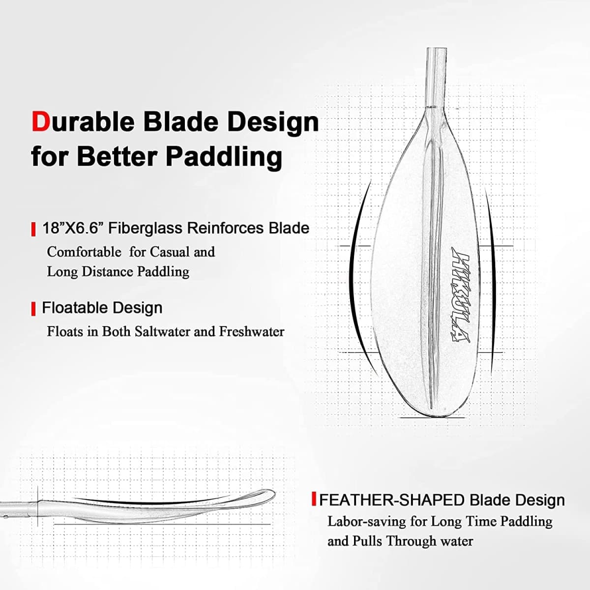 HIKULA Kayak Paddle Adjustable 4 Piece Aluminum Shaft PP Blade Floating Comfort Non-Slip Grip 90.7inch Lightweight Paddles for Kayaks thumbnail 4