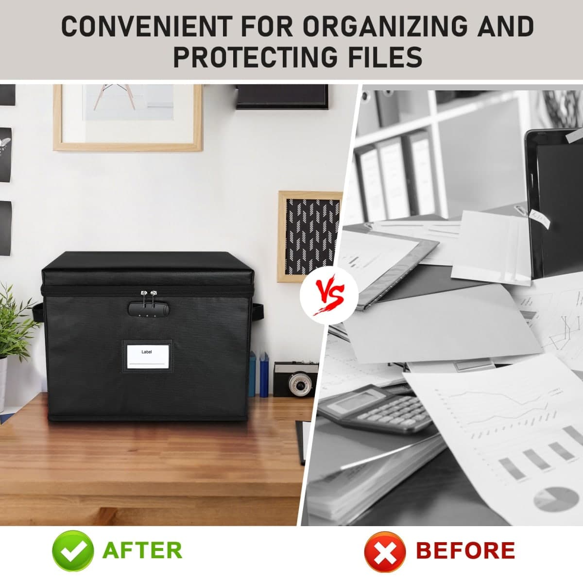 File Box Fireproof Document Box with Lock, Document Safe File Storage Organizer Boxes for Next of Kin Estate Planing Organizer End of Life Planner (Box With Accessories, Black) thumbnail 2