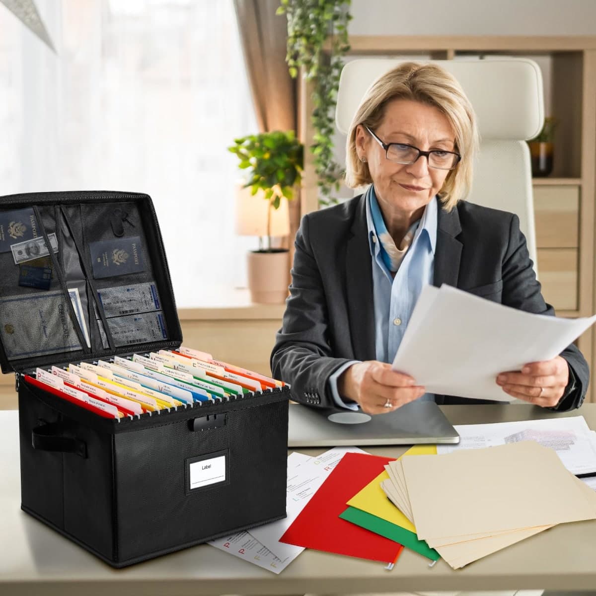 File Box Fireproof Document Box with Lock, Document Safe File Storage Organizer Boxes for Next of Kin Estate Planing Organizer End of Life Planner (Box With Accessories, Black) thumbnail 4