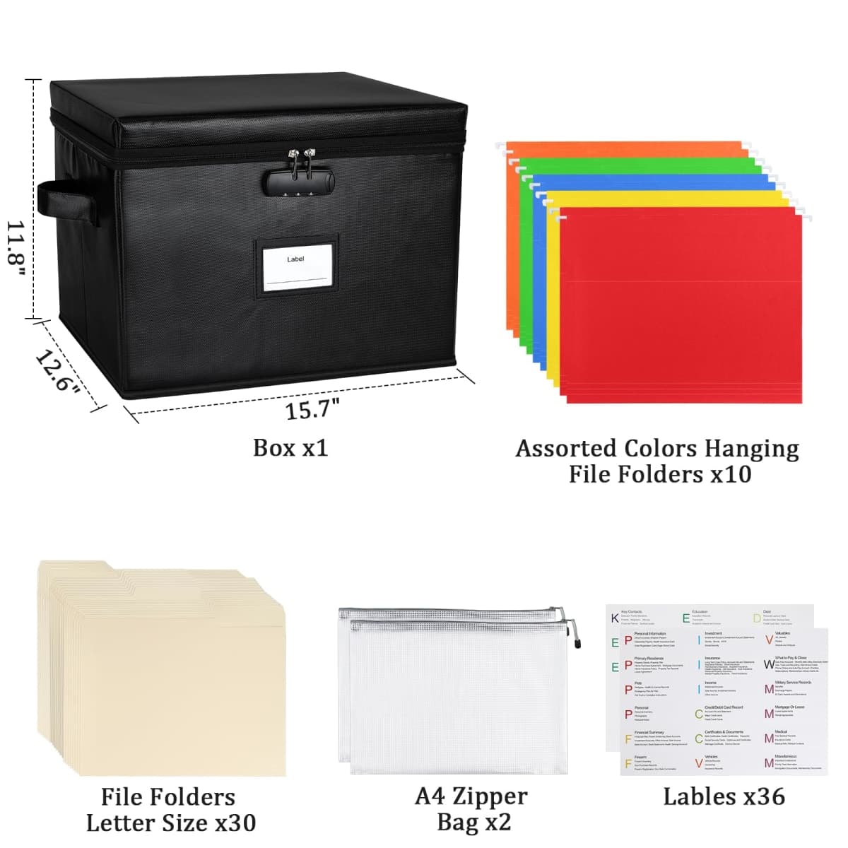 File Box Fireproof Document Box with Lock, Document Safe File Storage Organizer Boxes for Next of Kin Estate Planing Organizer End of Life Planner (Box With Accessories, Black) thumbnail 5