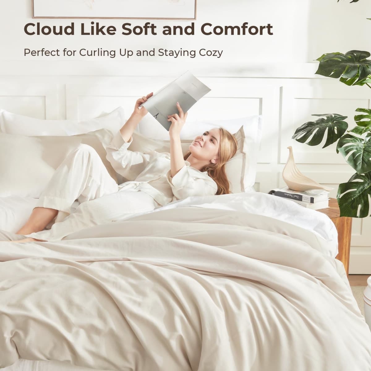 Litanika Beige Comforter Double Size, 3 Pieces Lightweight Solid Bed Set thumbnail 2