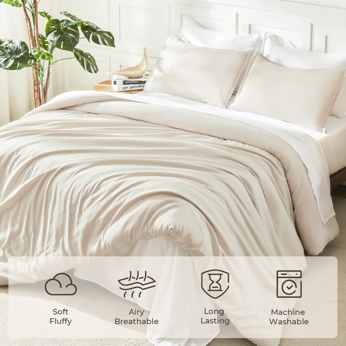 Litanika Beige Comforter Double Size, 3 Pieces Lightweight Solid Bed Set thumbnail 3