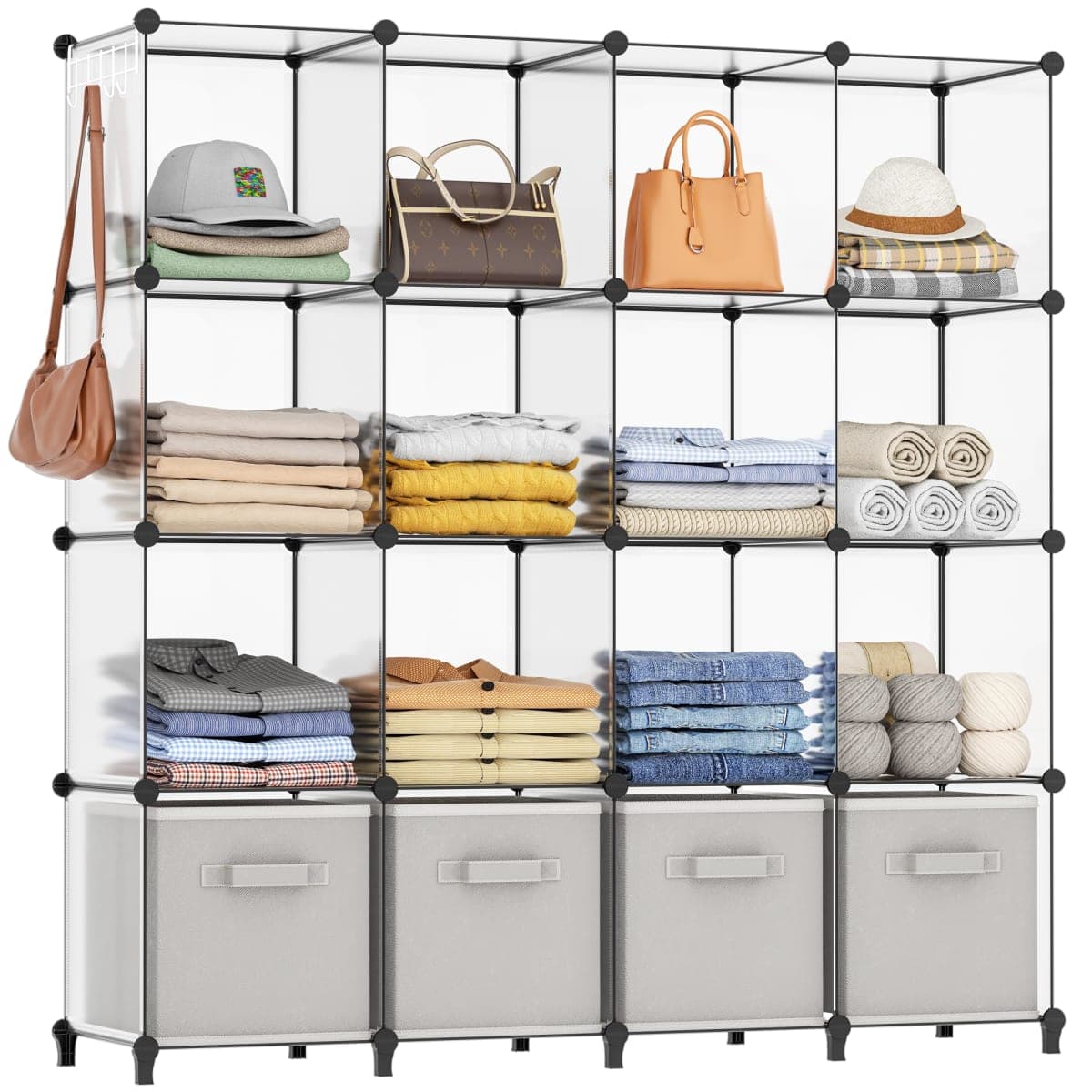 HOMIDEC Closet Organizers and Storage, 16 Cube Storage Organizer, Closet Organizer Bookshelf Cubes Shelves for Clothes, Bedroom, Kids Room, Bathroom, Wardrobe, Garment Racks, Transparent — image 1