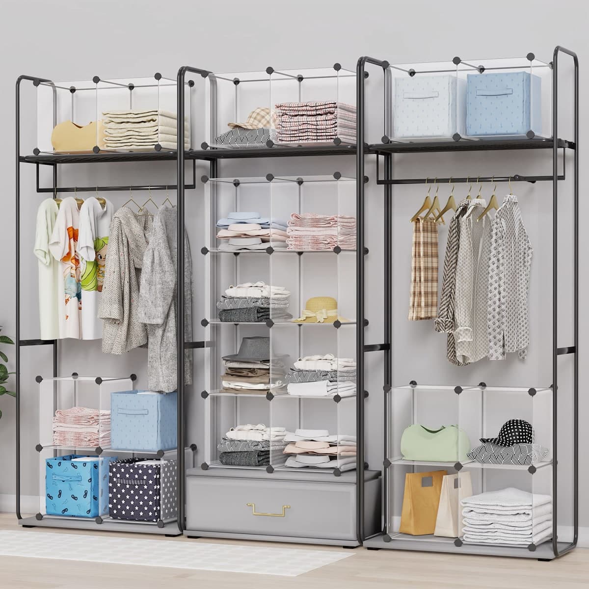 HOMIDEC Closet Organizers and Storage, 16 Cube Storage Organizer, Closet Organizer Bookshelf Cubes Shelves for Clothes, Bedroom, Kids Room, Bathroom, Wardrobe, Garment Racks, Transparent thumbnail 3